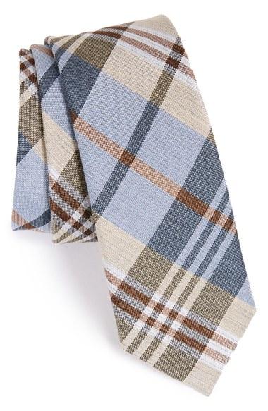 Men's The Tie Bar Plaid Silk & Linen Tie, Size - Blue