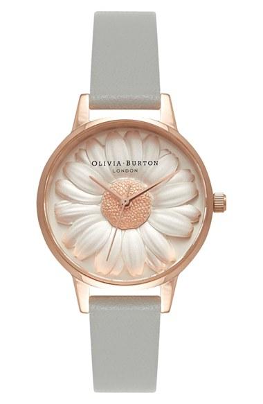 Women's Olivia Burton 3d Daisy Leather Strap Watch, 30mm