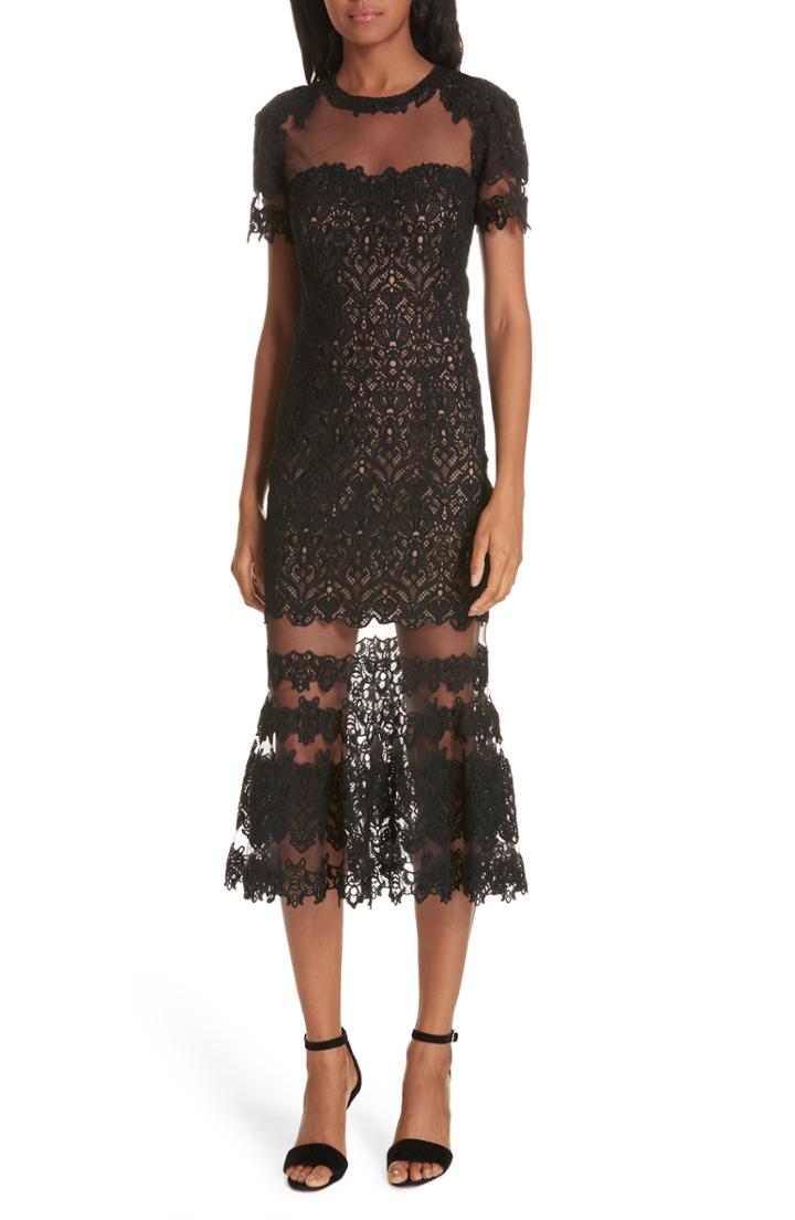 Women's Jonathan Simkhai Guipure Lace Flare Hem Midi Sheath Dress