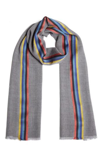 Men's Paul Smith Central Stripe Wool & Silk Scarf, Size - Grey