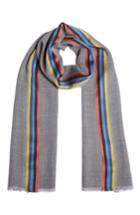 Men's Paul Smith Central Stripe Wool & Silk Scarf, Size - Grey