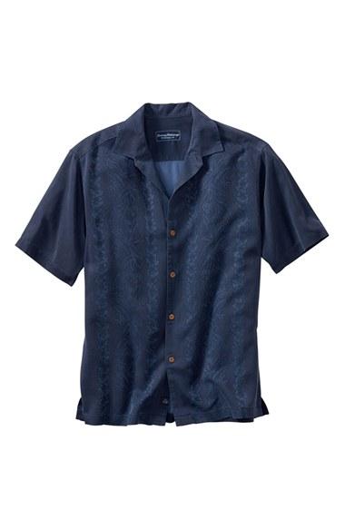 Men's Tommy Bahama 'lei Riviera Jacquard' Regular Fit Silk Camp Shirt, Size - Blue