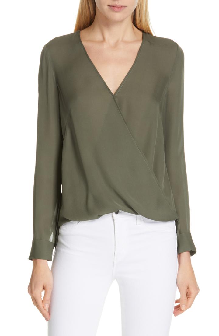 Women's L'agence Kyla Draped Silk Surplice Blouse - Green