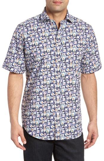 Men's Bugatchi Animal Photo Collage Classic Fit Sport Shirt - Blue