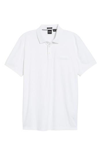 Men's Boss Prout Regular Fit Polka Dot Polo Shirt, Size - White