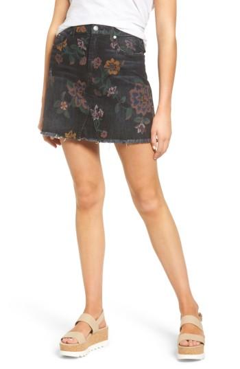 Women's 7 For All Mankind Print Denim Miniskirt - Black