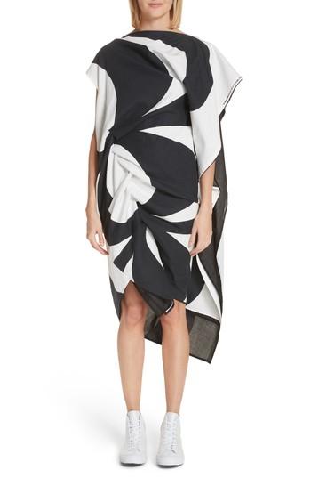 Women's Junya Watanabe Circular Print Asymmetrical Draped Dress - Black