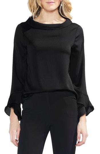 Women's Vince Camuto Flutter Cuff Hammered Satin Blouse, Size - Black