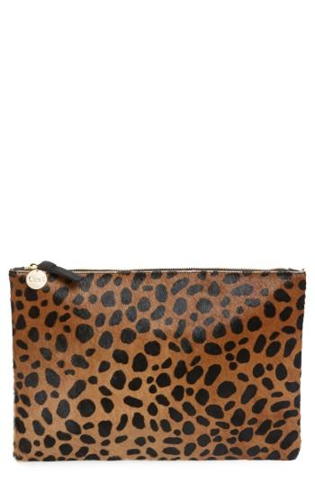 Clare V. Leopard Print Genuine Calf Hair Clutch - Brown
