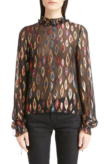 Women's Saint Laurent Flame Fil Coupe Silk Blouse Us / 44 Fr - Black