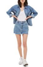 Petite Women's Topshop Jake Fray Hem Denim Miniskirt P Us (fits Like 10-12p) - Blue