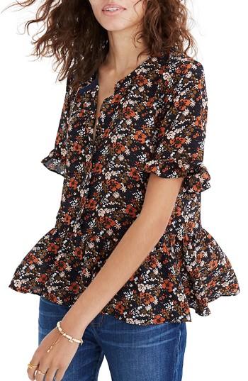 Women's Madewell Studio Ruffle Hem Silk Top, Size - Brown