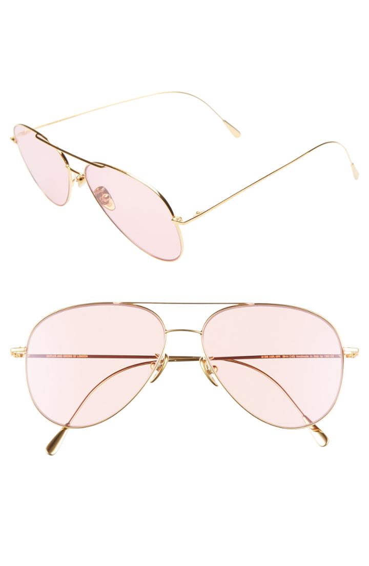 Women's Cutler And Gross 58mm Polarized Aviator Sunglasses - Gold/ Pink