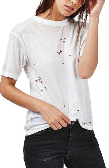 Women's Topshop Distressed Tee Us (fits Like 0) - White