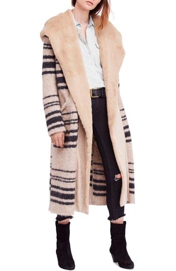 Women's Free People Sweetest Thing Faux Fur Hooded Sweater Coat - Ivory