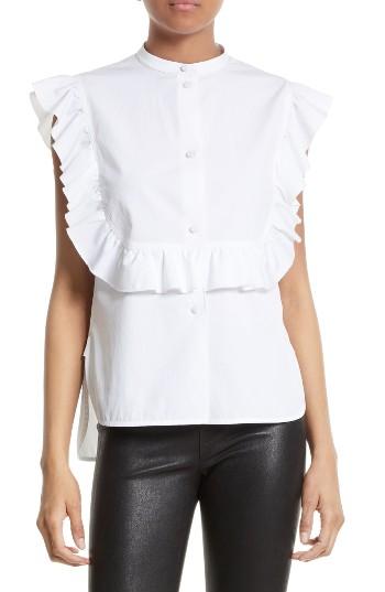 Women's Helmut Lang Ruffle Bib Cotton Shirt - White