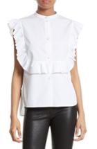 Women's Helmut Lang Ruffle Bib Cotton Shirt - White