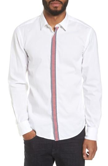 Men's Boss Reid Slim Fit Contrast Placket Sport Shirt, Size - White