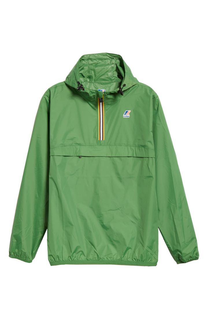 Men's K-way Le Vrai 3.0 Leon Water Resistant Quarter Zip Pullover Windbreaker - Green