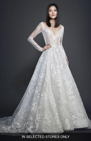Women's Lazaro Embroidered Long Sleeve Ballgown