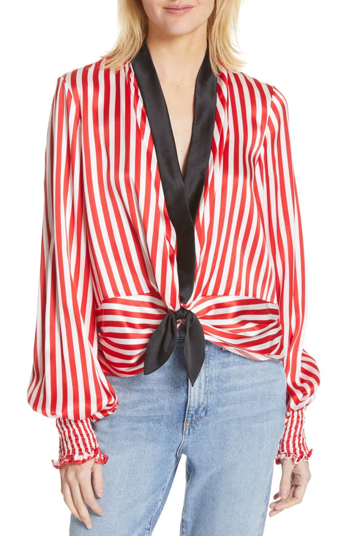 Women's Caroline Constas Bette Tie Silk Blouse - Red