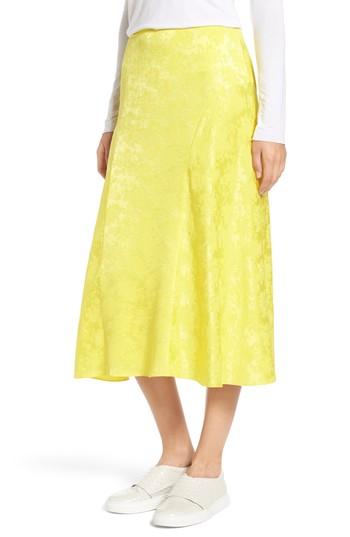 Women's Lewit Jacquard Silk Midi Skirt - Yellow