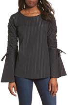 Women's Halogen Ruched Sleeve Stripe Top - Blue