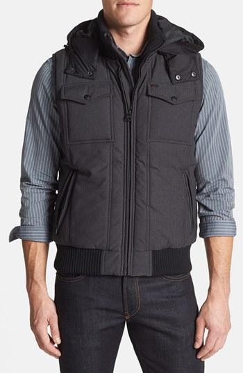 Levi's Herringbone Puffer Vest With Removable Hood