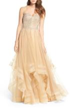 Women's La Femme Embellished Strapless Ballgown - Beige