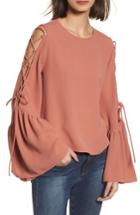 Women's Wayf Laced Cold Shoulder Bow Sleeve Top - Coral