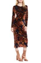 Women's Hinge Print Velour Midi Dress, Size - Blue