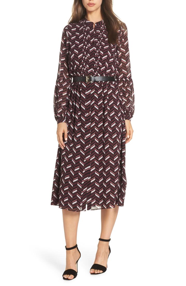 Women's Michael Michael Kors Chevron Belted Midi Dress - Pink