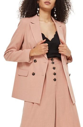 Women's Topshop Double Breasted Blazer Us (fits Like 0) - Pink