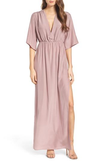 Women's Natalie Deayala Collection Flutter Sleeve Silk Gown - Purple