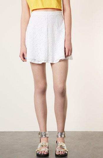 Topshop Lace Skater Skirt White