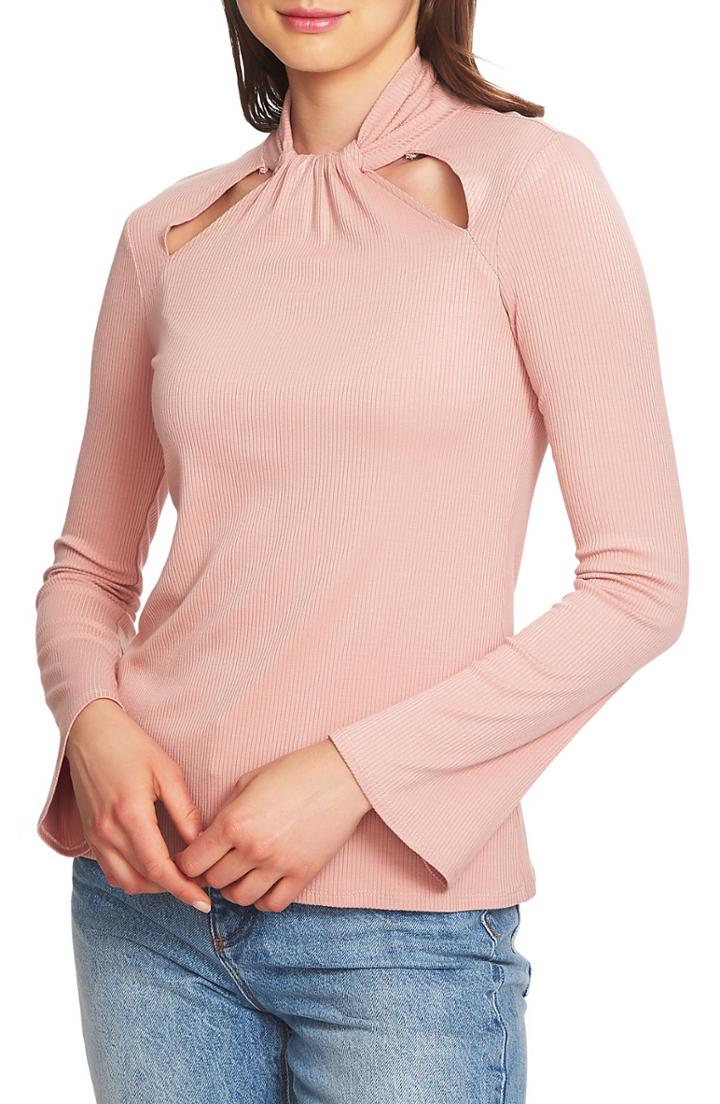 Women's 1.state Twist Neck Cutout Detail Rib Knit Top - Pink