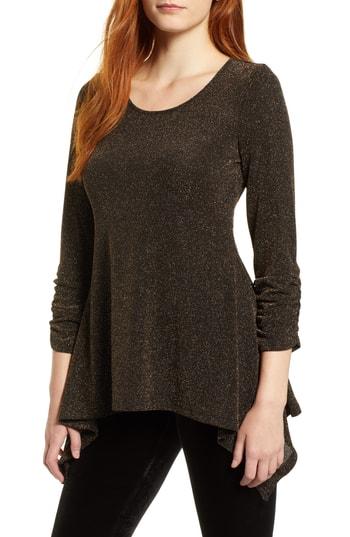Women's Chaus Ruched Sleeve Sparkle Sharkbite Top - Metallic