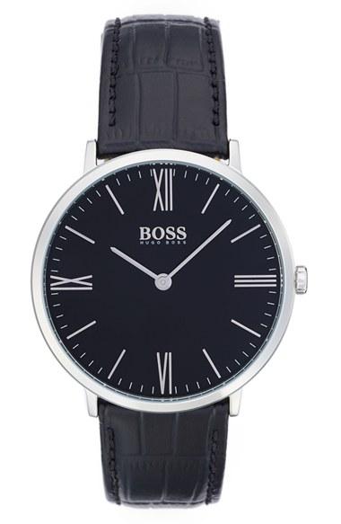 Men's Boss Ultra Slim Leather Strap Watch, 40mm