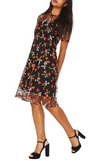 Women's Dorothy Perkins Floral Embroidered Dress Us / 16 Uk - Black