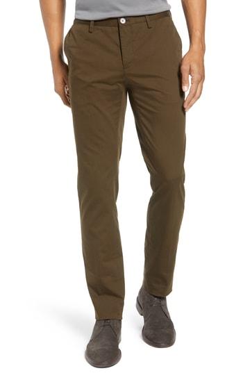 Men's Boss Stanino Flat Front Stretch Cotton Solid Trousers R - Green