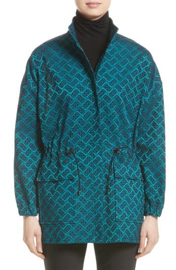 Women's St. John Collection Tile Jacquard Funnel Neck Jacket - Blue