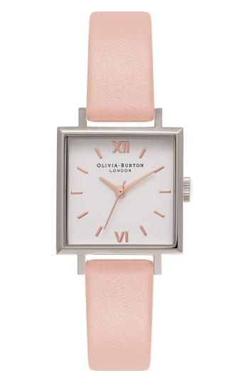 Women's Olivia Burton Square Leather Strap Watch, 23mm
