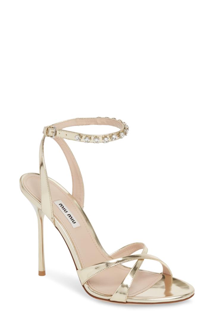 Women's Miu Miu Embellished Metallic Sandal Us / 41eu - Metallic
