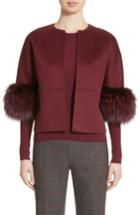Women's Michael Kors Genuine Fox Fur Trim Wool, Angora & Cashgora Jacket