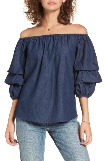 Women's Bp. Off The Shoulder Denim Top, Size - Blue