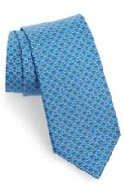 Men's Salvatore Ferragamo Fibbia Geometric Print Silk Tie, Size - Blue
