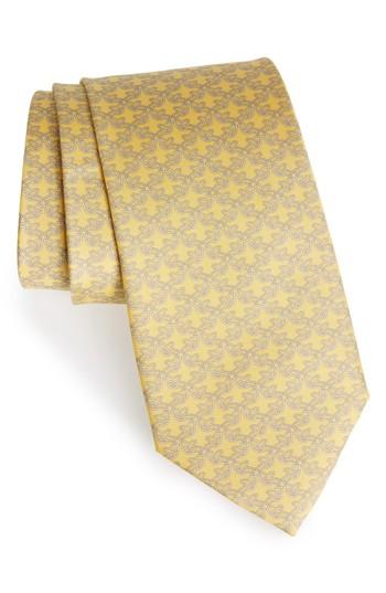 Men's Salvatore Ferragamo Bird Print Silk Tie, Size - Yellow