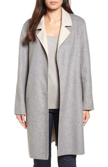 Women's Eileen Fisher Notch Collar Long Wool Blend Jacket - Beige