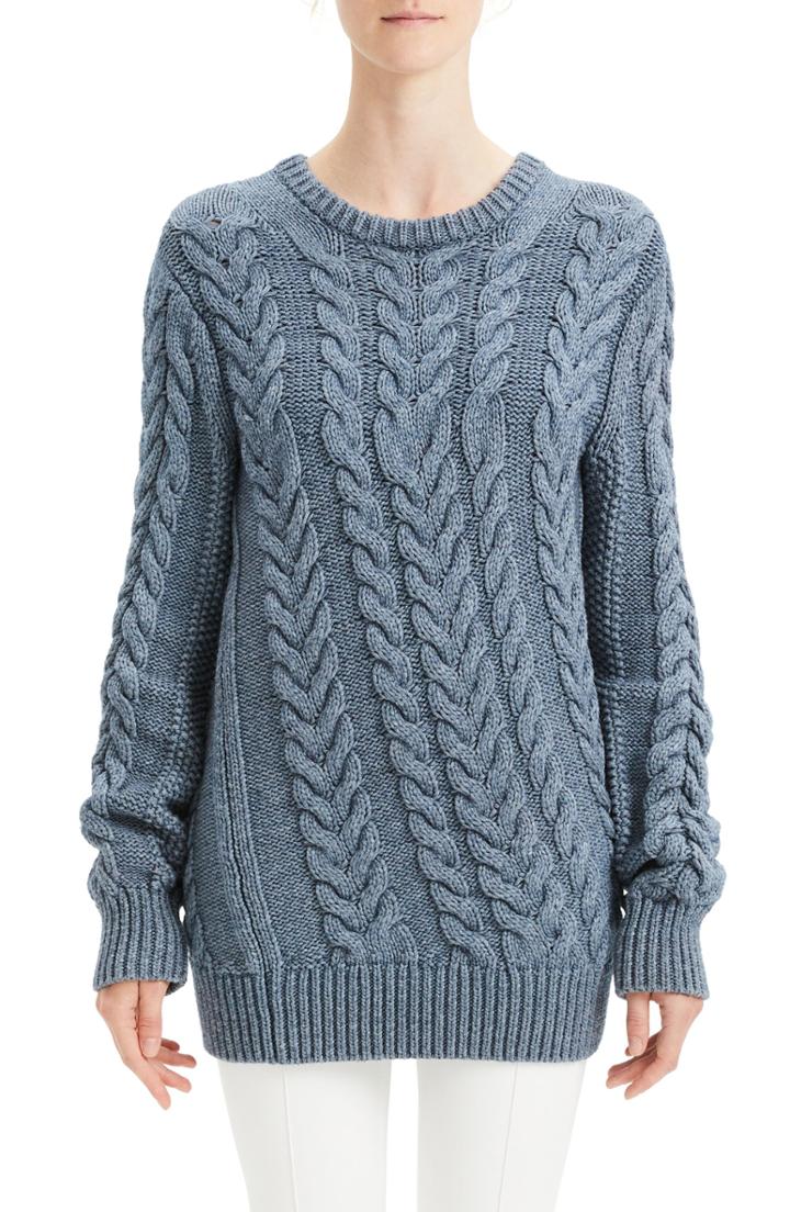 Women's Theory Twisting Cable Crewneck Sweater, Size - Blue