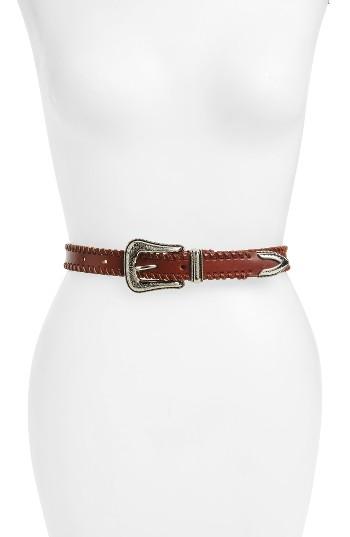 Women's Rebecca Minkoff Whipstitched Western Leather Belt - Luggage